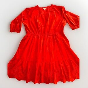 Knox Rose 1X Orange Eyelet Midi Dress Boho Cotton Pockets Lined Plus